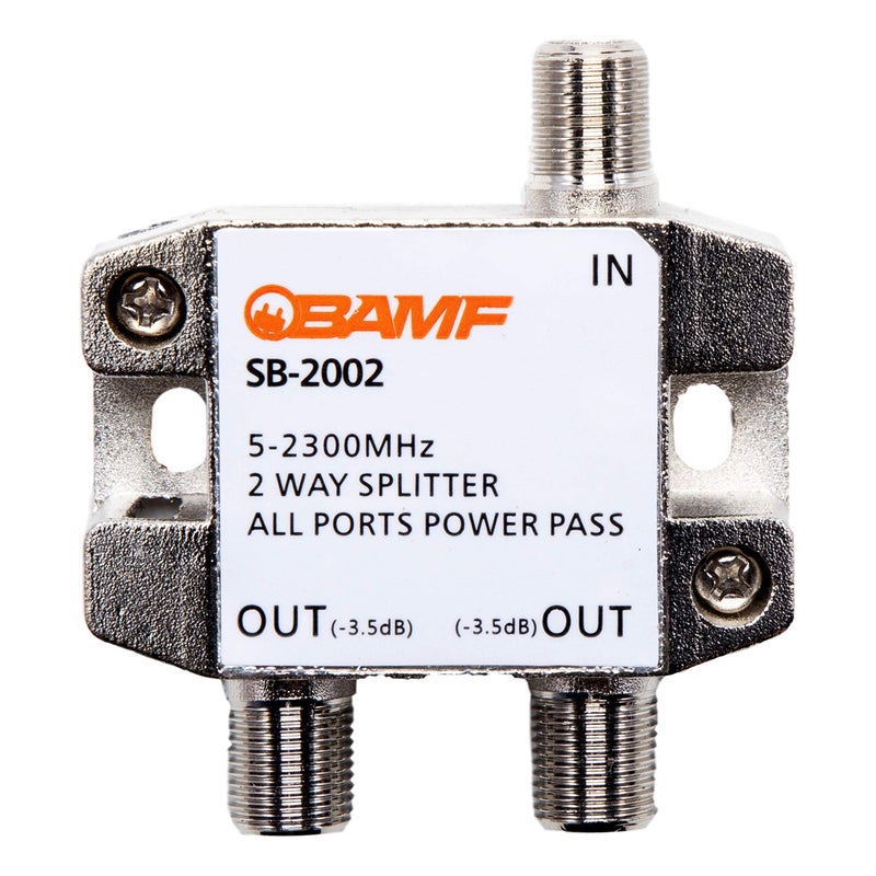 BAMF Manufacturing موزع كابل كوكس 2-طريق BAMF، ثنائي الاتجاه MoCA 5-2300MHz - موزع عالي الأداء للتلفاز أو الإنترنت أو الأقمار الصناعية - Image 1